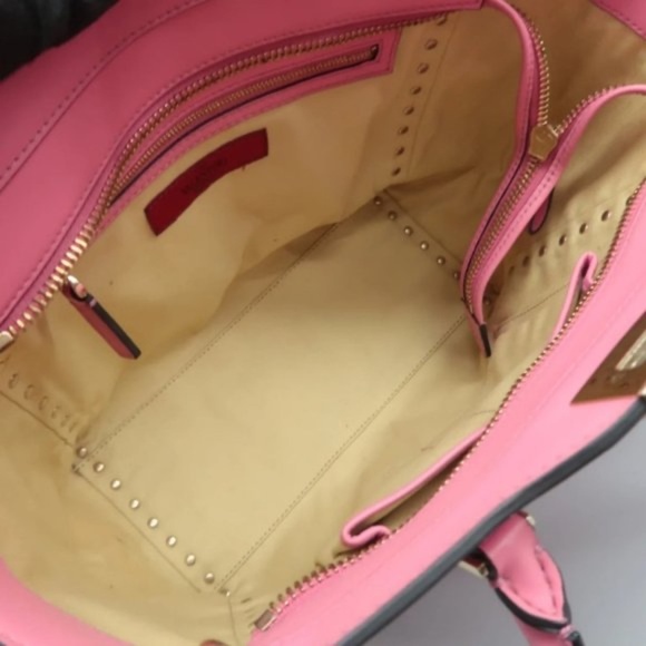 100% Authentic VALENTINO GARAVANI Rockstud Pink Leather Satchel Bag - Picture 9 of 12